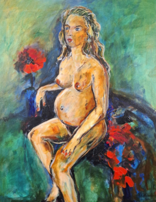 Schilderij, Maya Wildevuur, Zwangere naakte vrouw